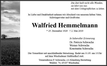 Traueranzeige von Walfried Hemmelmann von vrm-trauer