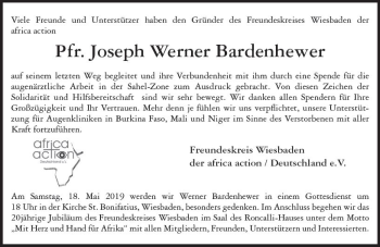Traueranzeige von Werner Bardenhewer von vrm-trauer