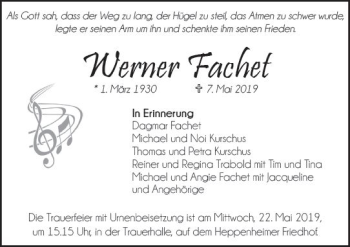 Traueranzeige von Werner Fachet von vrm-trauer