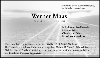 Traueranzeige von Werner Maas von vrm-trauer