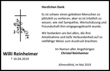 Traueranzeige von Willi Reinheimer von vrm-trauer
