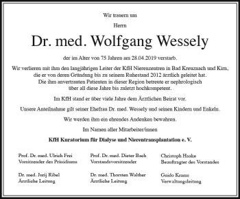 Traueranzeige von Wolfgang Wessely von vrm-trauer
