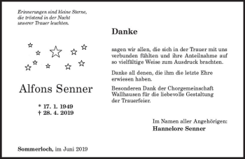 Traueranzeige von Alfons  Senner von vrm-trauer
