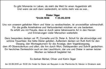 Traueranzeige von Dieter Jäger von vrm-trauer