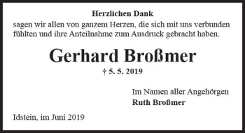 Traueranzeige von Gerhard Broßmer von vrm-trauer