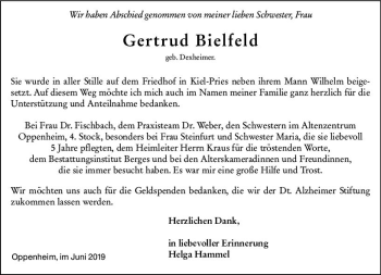 Traueranzeige von Gertrud Bielfeld von vrm-trauer