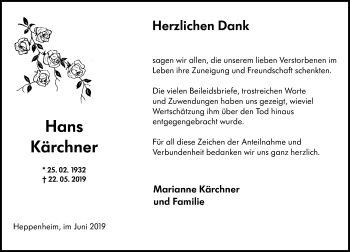 Traueranzeige von Hans Kärcher von vrm-trauer