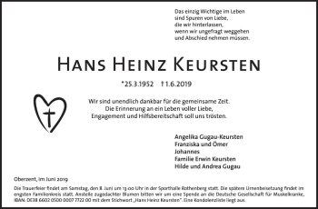 Traueranzeige von Hans Heinz Keursten von vrm-trauer