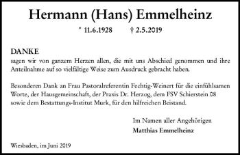 Traueranzeige von Hermann Emmelheinz von vrm-trauer