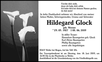 Traueranzeige von Hildegard Glock von vrm-trauer