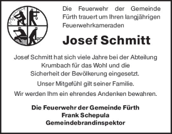 Traueranzeige von Josef Schmitt von vrm-trauer