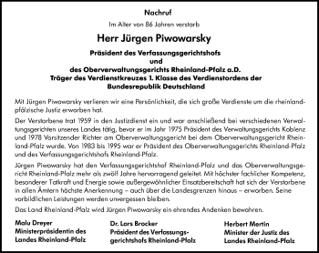 Traueranzeige von Jürgen Piwowarsky von vrm-trauer