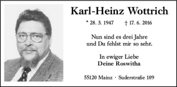 Traueranzeige von Karl-Heinz Wottrich von vrm-trauer
