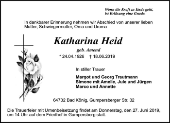 Traueranzeige von Katharina Heid von vrm-trauer