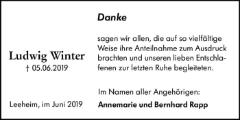 Traueranzeige von Ludwig Winter von vrm-trauer
