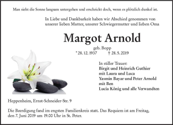 Traueranzeige von Margot Arnold von vrm-trauer