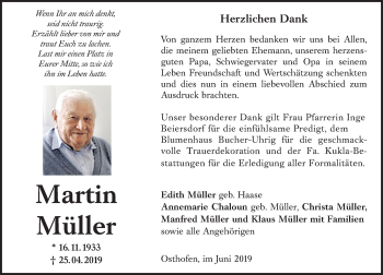Traueranzeige von Martin Müller von vrm-trauer