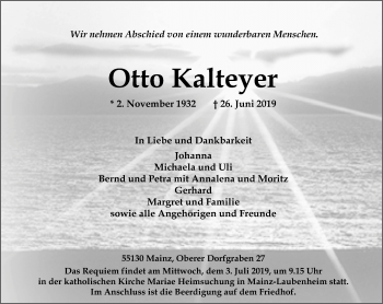 Traueranzeige von Otto Kalteyer von vrm-trauer
