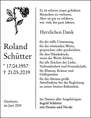 Traueranzeige von Roland Schütter von vrm-trauer