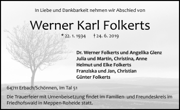 Traueranzeige von Werner Karl Folkerts von vrm-trauer