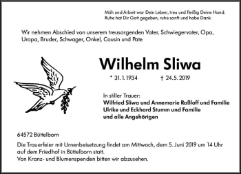 Traueranzeige von Wilhelm Sliwa von vrm-trauer