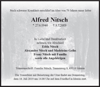 Traueranzeige von Alfred Kitsch von vrm-trauer