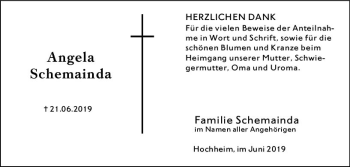 Traueranzeige von Angela Schemainda von vrm-trauer