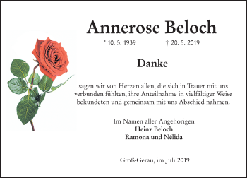 Traueranzeige von Annerose Beloch von vrm-trauer