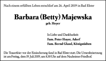 Traueranzeige von Barbara Betty Majewska von vrm-trauer