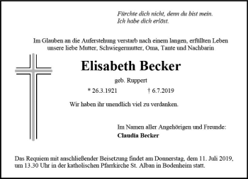 Traueranzeige von Elisabeth Becker von vrm-trauer