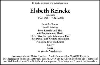 Traueranzeige von Elsbeth Reineke von vrm-trauer