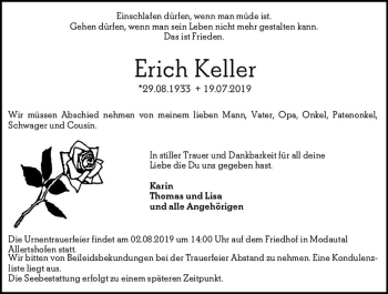 Traueranzeige von Erich Keller von vrm-trauer