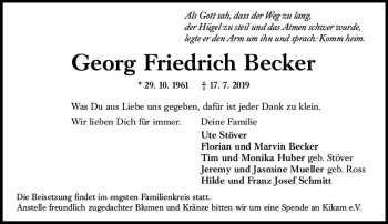 Traueranzeige von Georg Friedrich Becker von vrm-trauer