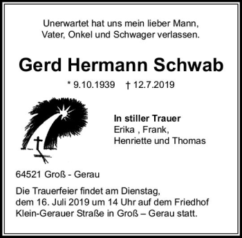 Traueranzeige von Gerd Hermann Schwab von vrm-trauer