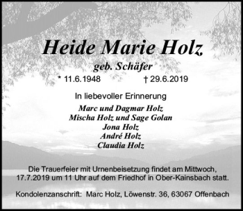 Traueranzeige von Heide Marie Holz von vrm-trauer