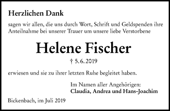 Traueranzeige von Helene Fischer von vrm-trauer
