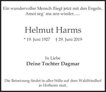 Traueranzeige von Helmut Harms von vrm-trauer