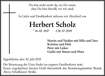 Traueranzeige von Herbert Scholz von vrm-trauer