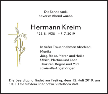 Traueranzeige von Hermann Kreim von vrm-trauer