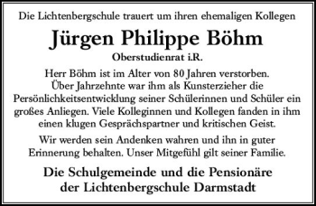 Traueranzeige von Jürgen Philippe Böhm von vrm-trauer