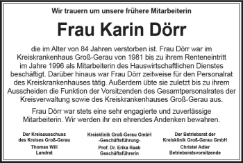Traueranzeige von Karin Dörr von vrm-trauer