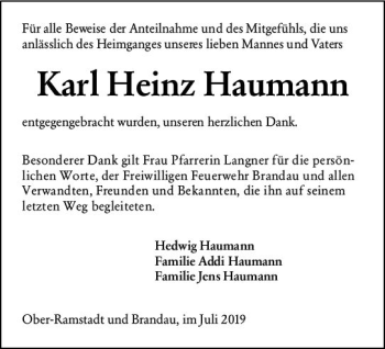 Traueranzeige von Karl Heinz Haumann von vrm-trauer