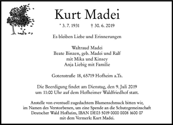 Traueranzeige von Kurt Madei von vrm-trauer