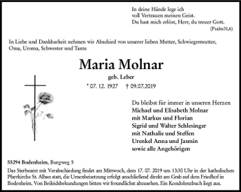 Traueranzeige von Maria Molnar von vrm-trauer