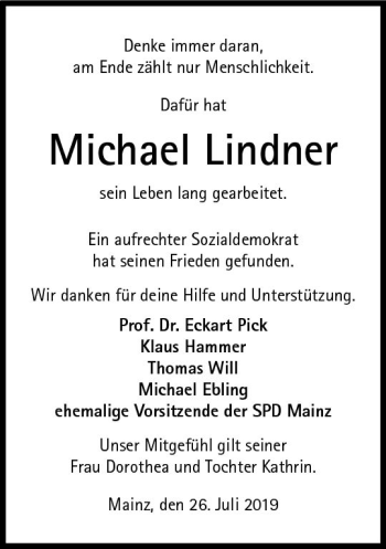 Traueranzeige von Michael Lindner von vrm-trauer