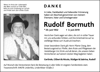 Traueranzeige von Rudolf Bormuth von vrm-trauer