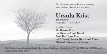 Traueranzeige von Ursula Krist von vrm-trauer