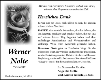 Traueranzeige von Werner Nolte von vrm-trauer