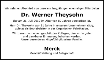 Traueranzeige von Werner Theysohn von vrm-trauer