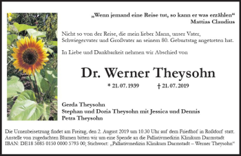 Traueranzeige von Werner Theysohn von vrm-trauer